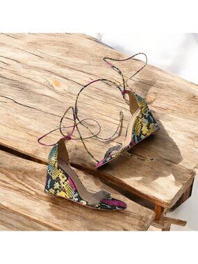 VINCE CAMUTO Multicolor Snake Print Leather Lace Up Wedges Size 8